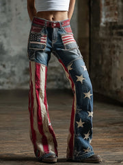 Women's American Flag Patchwork Vintage Jeans