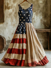 Women's American Flag Patchwork Maxi Dress