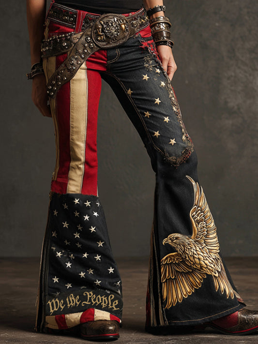 Women's American Flag Patchwork Vintage Jeans