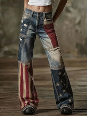 Women's American Flag Patchwork Vintage Jeans