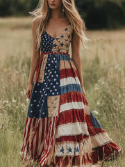 Women's American Flag Patchwork Maxi Dress