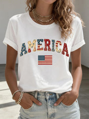 Women's American Patchwork Pattern T-Shirt