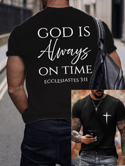 Men's God Is Always On Time Printed imitation cotton short-sleeved T-shirt