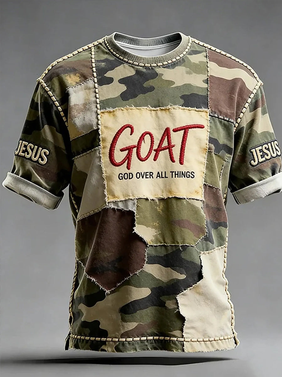 Men's Goat God Over All Things Cross Print Short Sleeve T-shirt