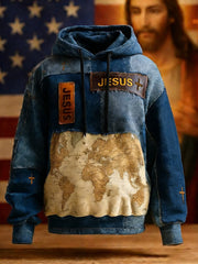 Men's Vintage Faith Cross Art Print Casual Hoodie