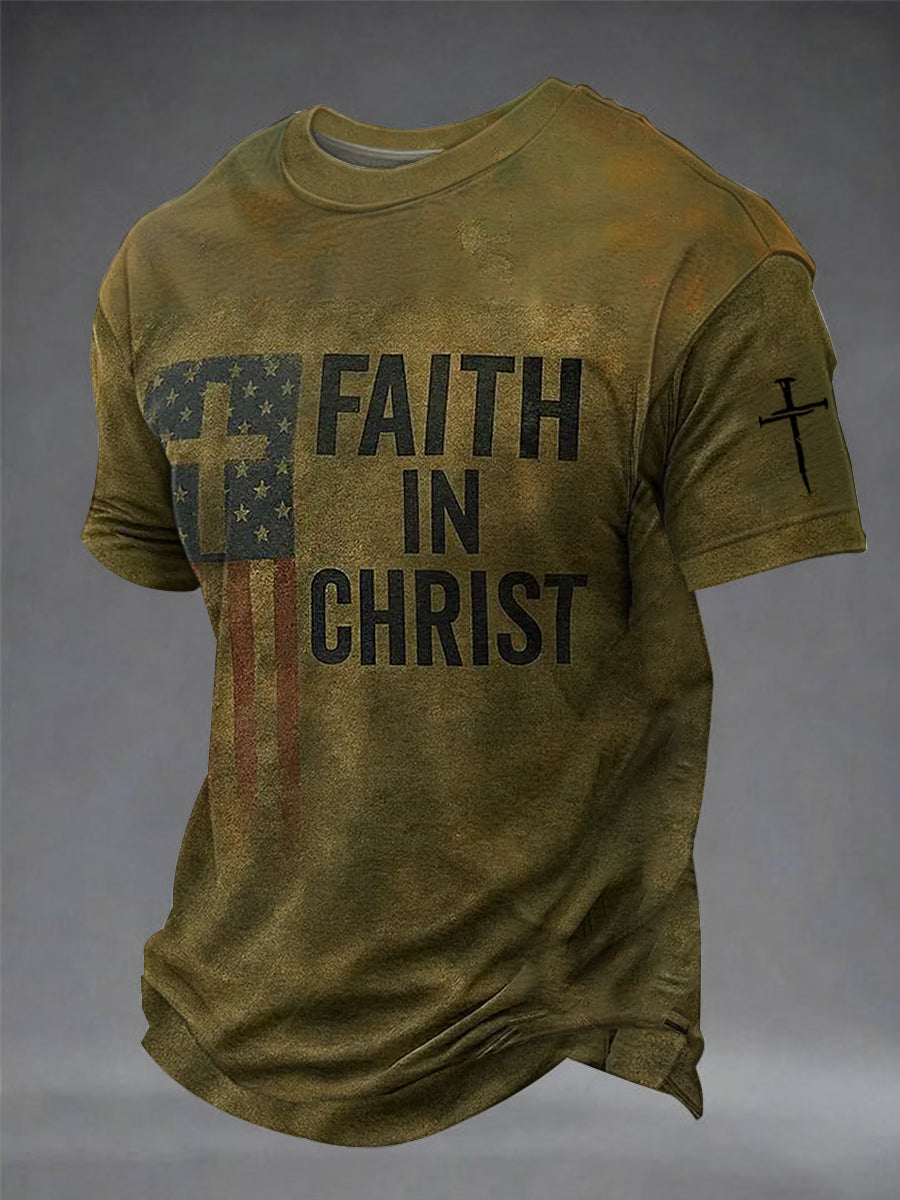 Men's Faith  Cross Print Short Sleeve T-shirt