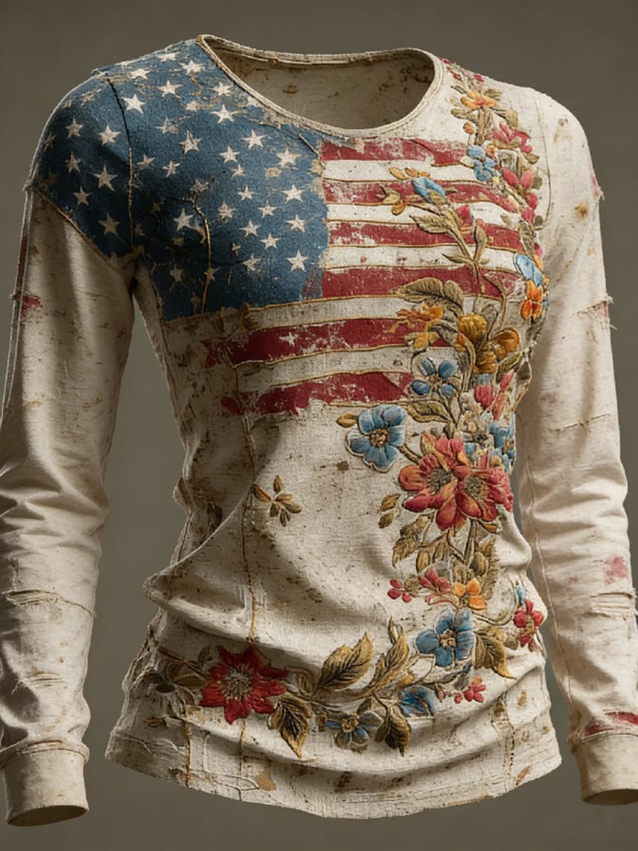 Women's American long-sleeve T-shirt