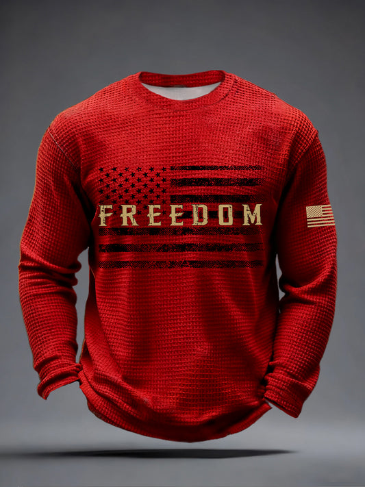 Men's America Freedom Print Waffle Long Sleeve T-Shirt