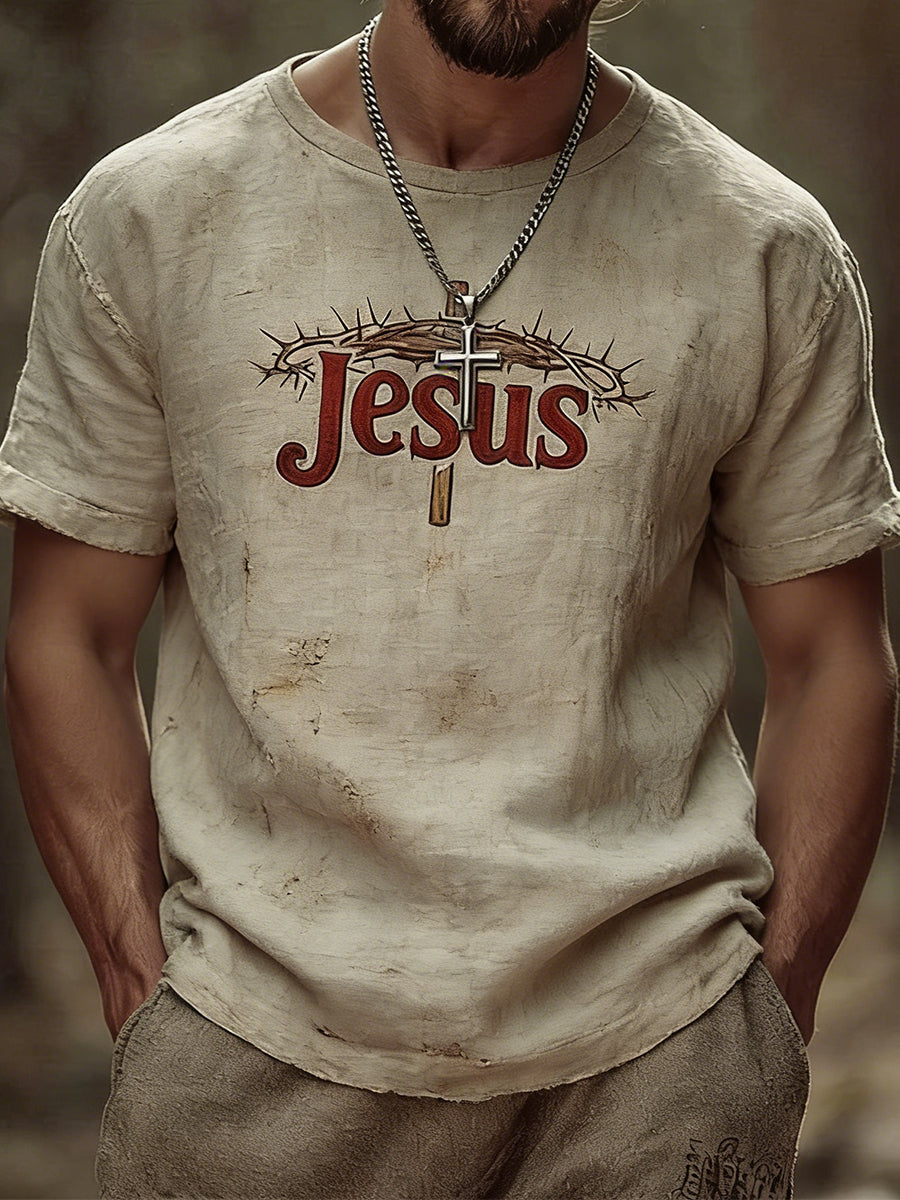 Men's Vintage Christian Faith Cross Short Sleeve T-shirt