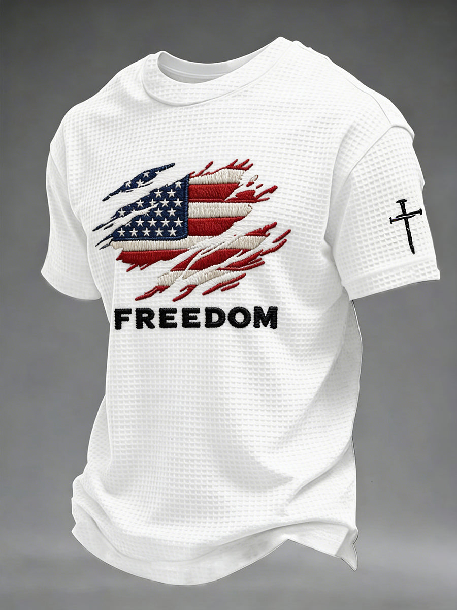 Men's Christian Freedom Cross Flag Waffle Short Sleeve T-shirt