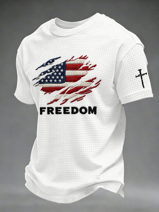 Men's Christian Freedom Cross Flag Waffle Short Sleeve T-shirt