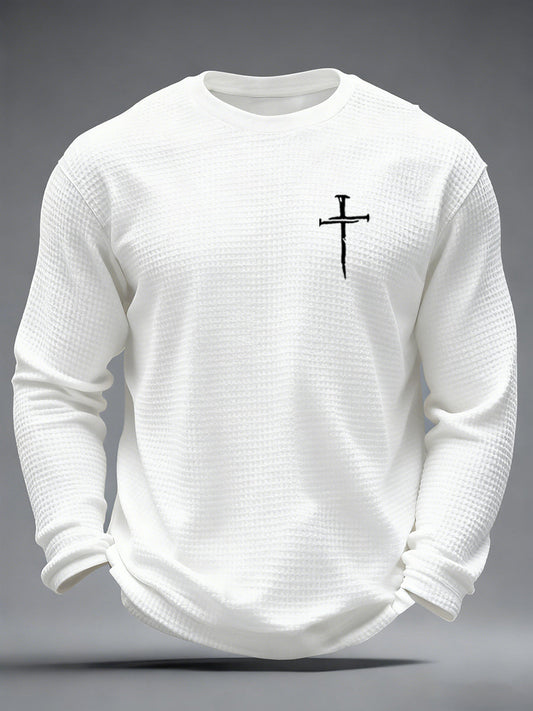 Men's Christian Freedom Cross Flag  Waffle Long Sleeve T-Shirt