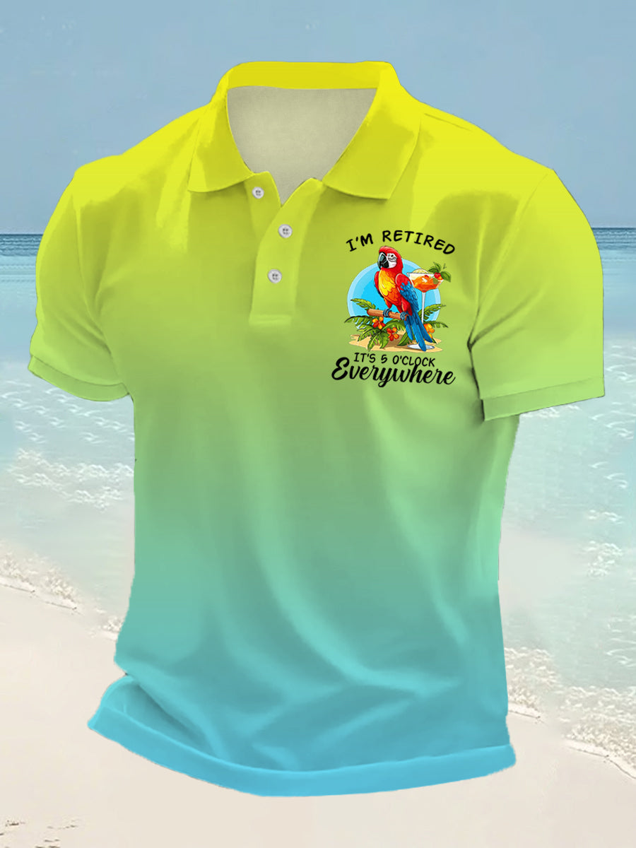Men's I‘m Retired It‘s 5 O'clock Somewhere Parrot Print Casual Top