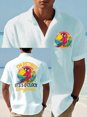 Men's I'm Retired It's 5 O'clock Everywhere Parrot Print Casual Waffle Short-Sleeve Top