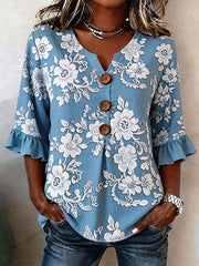 Women's Casual Floral Linen Shirt