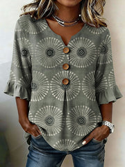 Women's Casual Floral Linen Shirt