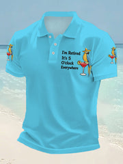 Men's I'm Retired It's 5 O'clock Everywhere Parrot Print Casual Polo