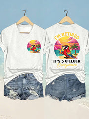 Women's  I'm Retired It's 5 O'clock Everywhere Parrot Print Casual V-Neck Tee