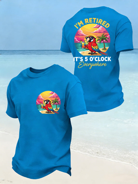 Men's I'm Retired It's 5 O'clock Everywhere Parrot Print Casual Tee