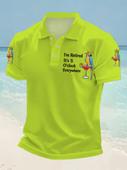 Men's I'm Retired It's 5 O'clock Everywhere Parrot Print Casual Polo