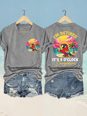 Women's  I'm Retired It's 5 O'clock Everywhere Parrot Print Casual V-Neck Tee