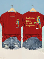 Women's  I'm Retired It's 5 O'clock Everywhere Parrot Print Casual V-Neck Tee