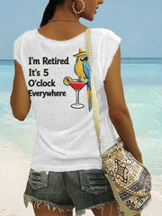 Women's I'm Retired It's 5 O'clock Everywhere Parrot Print Casual Sleeveless T-Shirt