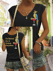 Women's I'm Retired It's 5 O'clock Everywhere Parrot Print Casual Sleeveless T-Shirt