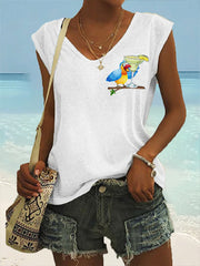 Women's If We Weren't All Crazy We Would Go Insane Parrot Print Casual V-Neck Tee