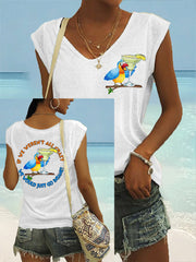 Women's If We Weren't All Crazy We Would Go Insane Parrot Print Casual V-Neck Tee