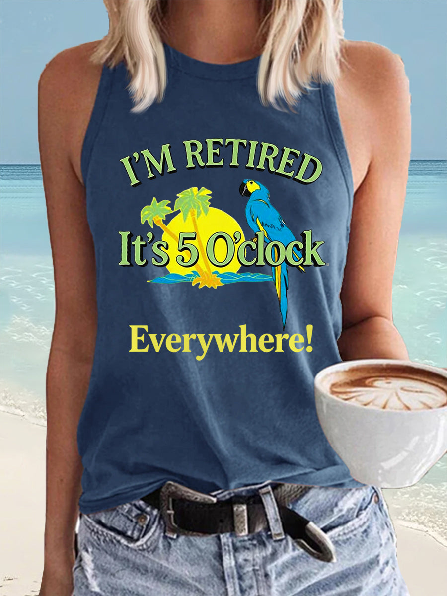 Women's I'm Retired It's 5 O'clock Everywhere Parrot Print Casual Vest
