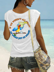 Women's If We Weren't All Crazy We Would Go Insane Parrot Print Casual V-Neck Tee