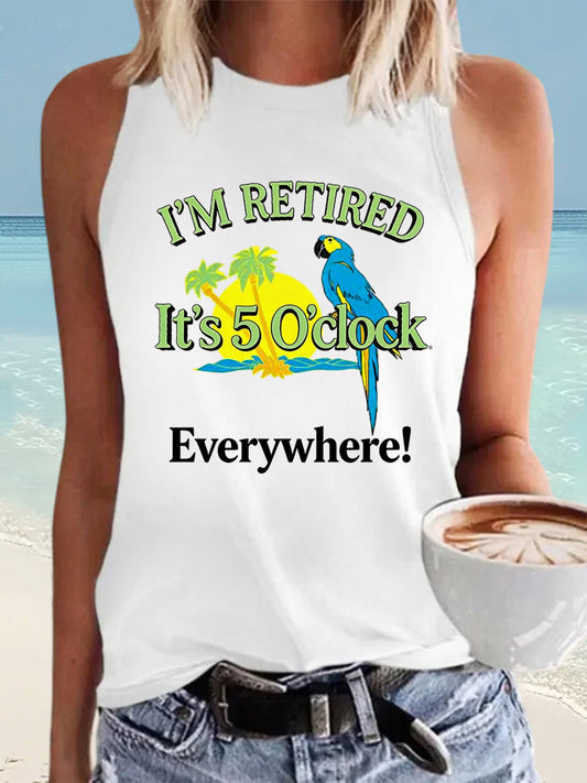Women's I'm Retired It's 5 O'clock Everywhere Parrot Print Casual Vest
