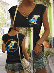 Women's If We Weren't All Crazy We Would Go Insane Parrot Print Casual V-Neck Tee