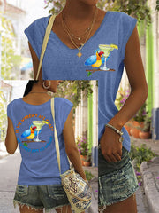 Women's If We Weren't All Crazy We Would Go Insane Parrot Print Casual V-Neck Tee