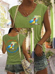 Women's If We Weren't All Crazy We Would Go Insane Parrot Print Casual V-Neck Tee
