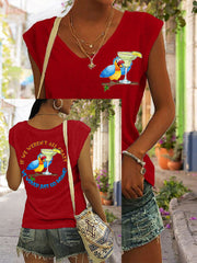 Women's If We Weren't All Crazy We Would Go Insane Parrot Print Casual V-Neck Tee