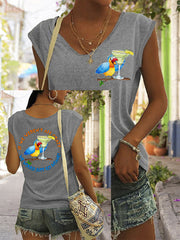 Women's If We Weren't All Crazy We Would Go Insane Parrot Print Casual V-Neck Tee