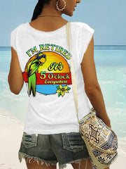 Women's I'm Retired It's 5 O'clock Everywhere Parrot Print Casual V-Neck Tee
