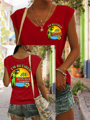 Women's I'm Retired It's 5 O'clock Everywhere Parrot Print Casual V-Neck Tee