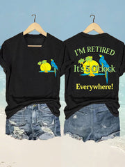 Women's I'm Retired It's 5 O'clock Everywhere Parrot Print Casual V-Neck Tee