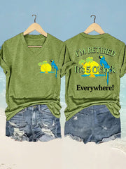 Women's I'm Retired It's 5 O'clock Everywhere Parrot Print Casual V-Neck Tee