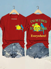 Women's I'm Retired It's 5 O'clock Everywhere Parrot Print Casual V-Neck Tee