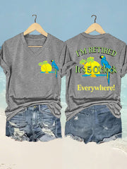 Women's I'm Retired It's 5 O'clock Everywhere Parrot Print Casual V-Neck Tee