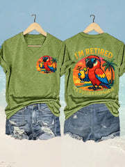 Women's I'm Retired It's 5 O'clock Everywhere Parrot Print Casual V-Neck Tee