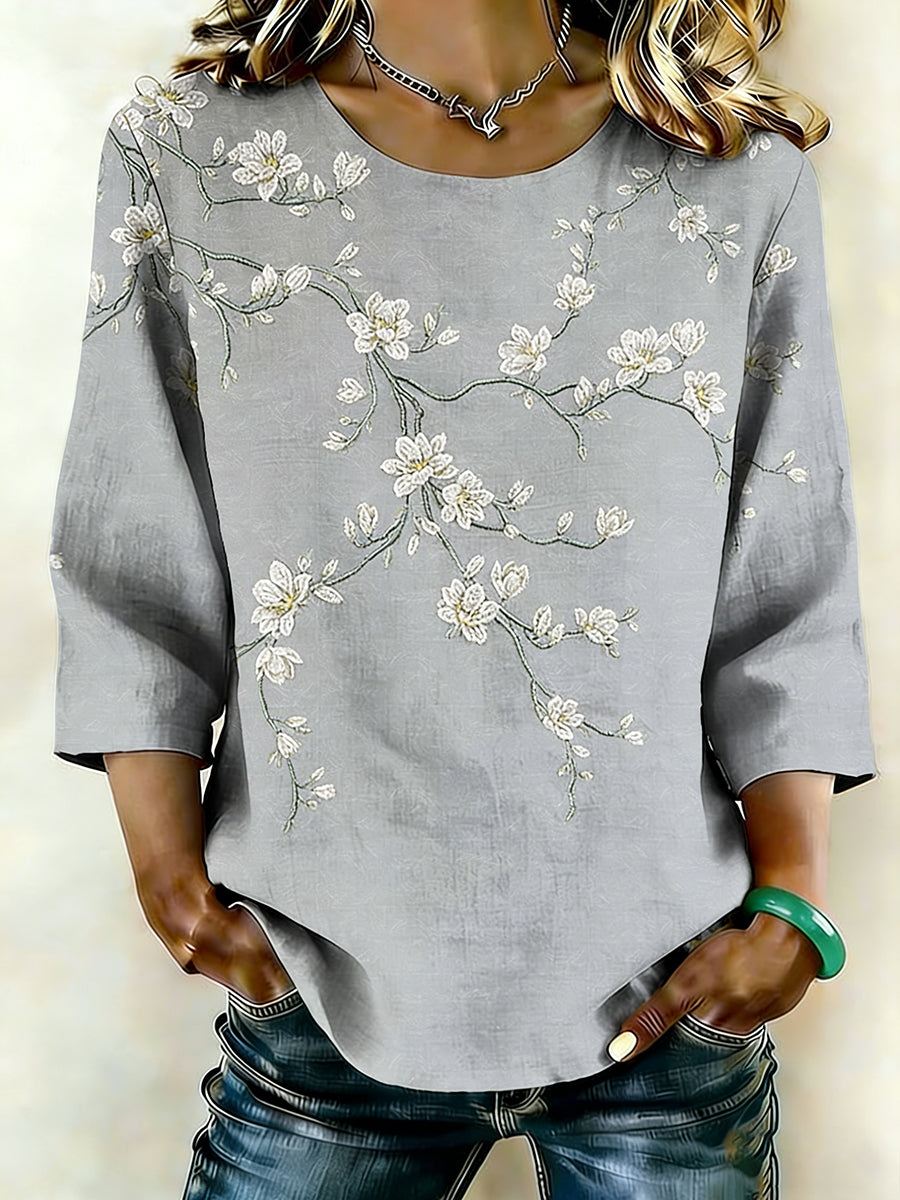 Women's Floral Art Linen Shirt