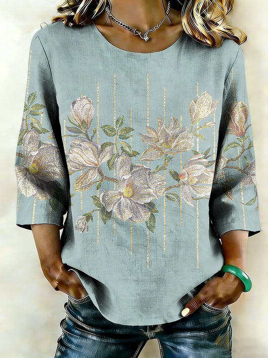 Women's Floral Art Linen Shirt
