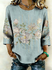 Women's Floral Art Linen Shirt