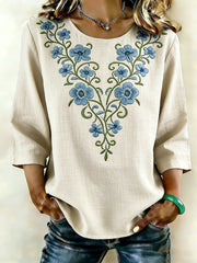 Women's Floral Art Linen Shirt