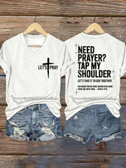 Women's Need Prayer?Tap My Shoulder Print V-Neck Tee